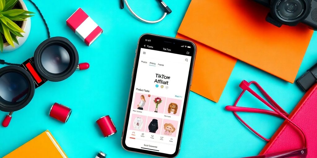 Mobile phone showcasing TikTok Shop with products and cart.