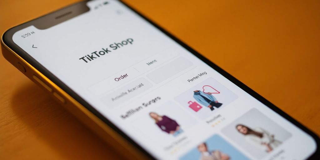 Smartphone with TikTok Shop order details displayed.